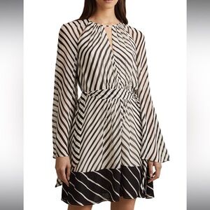 Reiss Minty Stripe Tie Belt Long Sleeve Minidress size 4